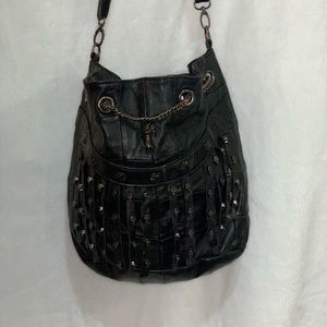 100% Lambskin Leather Handbag - fringes & skulls